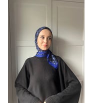 Modakaşmir Moonlit Desen Bambu Eşarp (Saks Mavisi)