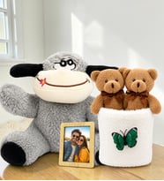 Kişiye Özel Fotoğraflı Peluş Eşek ve Peluş Saksıda Ayıcık Buketi Sevgiliye Hediye Seti