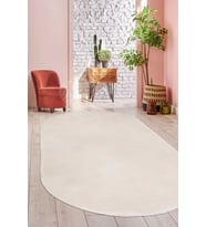 Dijidekor Peluş Halı Krem Cool Yıkanabilir Oval Post Kesme Yolluk Kilim Salon Halısı Modelleri