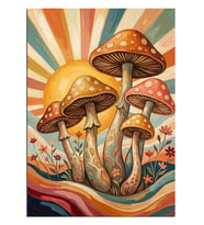 Güneşli Mantarlar Psychedelic Renkli Tablo Dekoratif Kanvas - Mdf Ahşap Tablo