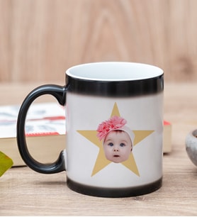 Kişiye Özel Pembe Yıldız Kafa Fotoğraflı Sihirli Kupa Bardak
