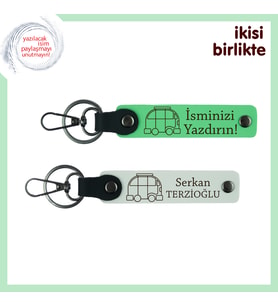 Karavanla Kurulan Dostluklara Özel, Yazılabilir Deri Anahtarlık Takım, Fıstık Yeşil-Beyaz