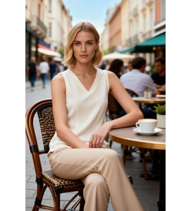 Kadın Bluz V Yaka Kolsuz Peplum İnterlok Örme Düz Desen Regular Kalıp Gündüz Gece Kullanım