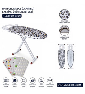 Lastikli Lamineli Ranforce Kumaşlı Ütü Masası Bezi 140x50 cm
