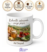 Köy Kahvaltısı Temalı Baskılı Kupa Bardak Hediye Porselen Mug