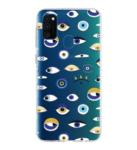 PrintiFy Samsung Galaxy M30s ile Uyumlu 1mm Slim Fit Nazar Boncuğu 2 Baskılı Şeffaf  Kılıf