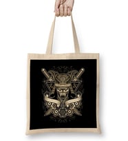 Samurai Helmet Floral Emblem Bez Çanta Uzun Saplı