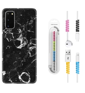 Samsung A02S A03S A10 A12 A13 A21S A22 Kılıf Kablo Koruma Spiral Silikon Black Hole Marble 1387