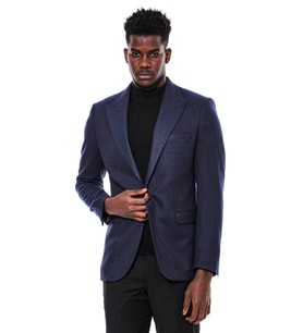 Slim Fit Desenli Koyu Mavi Erkek Ceket - Wessi (Lacivert)