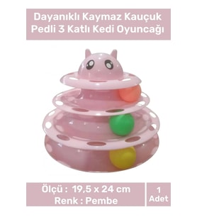 Özel Üretim Dayanıklı Kaymaz Kauçuk Pedli 3 Toplu Eğlenceli 3 Katlı Kedi Oyuncağı 19,5 cm x 24cm