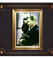 Altın Varaklı Çerçeveli Paspartulu Atatürk Tablo z4749 (Gold)