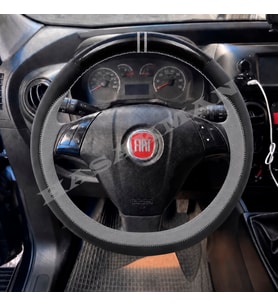 Fiat Punto Evo Dikme Direksiyon Kılıfı Parlak Siyah Gri Detaylı Gri Çift Yüzük ve Dikiş 2009-2012