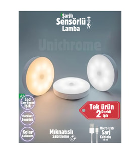 Hareket Sensörlü USB Şarjlı Çift Renkli LED Dolap İçi Gece Lambası (Krem)