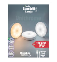 Hareket Sensörlü USB Şarjlı Çift Renkli LED Dolap İçi Gece Lambası (Krem)