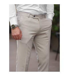 A Kalite Slim Fit Likralı Kumaş Pantolon (Krem)