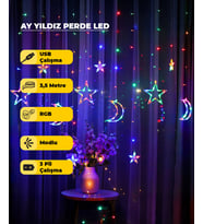 Ay Yıldız Dekoratif RGB (Çok Renkli)  Led USB & Pilli - 3,5 Metre - Animasyonlu