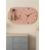 Modern Tasarım Raflı Nera Duvar Saati 75x45 (Somon Pembe)