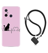 Xiaomi Redmi 12C Kılıf Resimli Boyun Askılı İpli Desenli Silikon Pink Cat Heart 1303