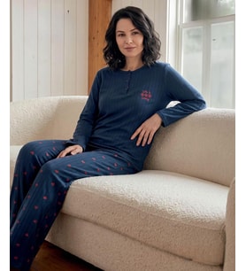 LANA Kadın Battal Pamuk Likralı Raporlu İnterlok Kışlık Pijama Takımı 245/26 - 1 Adet