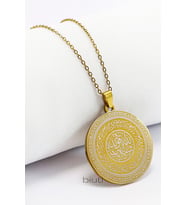 Ruhunu Aydınlatan Gold Renkli Nazar Ayeti & Çerçeveli Fatiha Suresi İşlemeli 316L Çelik Kolye 3 cm