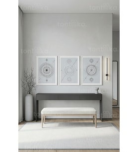 Modern Geometrik Soyut Çizim 3’lü Ahşap Çerçeveli Tablo Seti