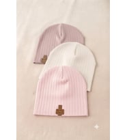 Organik Pamuklu, Yumuşak Dokulu, Ribanalı Düz Model 3’lü Set Unisex Bebek Şapkası-Kiremit-Yeşil-Krem