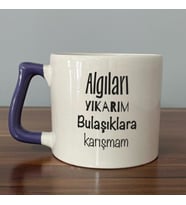 Algıları Yıkarım Bulaşıklara Karışmam Baskılı Mor Kulplu D Kupa