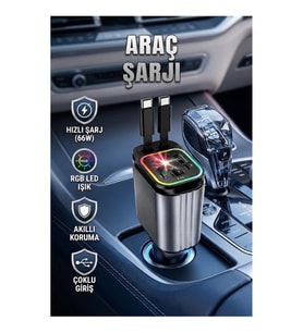 Kia Seat Mazda Mitsubishi Uyumlu 66W 4 Port Hızlı Araç Şarj Adaptörü PD QC Destekli