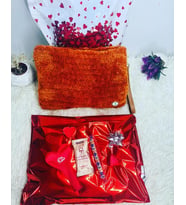 Sevgililer Günü Hediye Paketi Handmade Peluş  Clutch Çanta (Turuncu)
