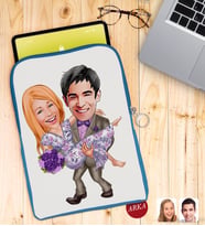BK Gift Kişiye Özel Sevgililer Karikatürlü Taşınabilir Koruyucu Tablet Kılıfı & Organizer Çanta - Mavi-56