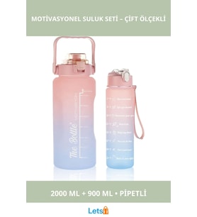 Motivasyonel Su Matarası 2000 ml ve 900 ml Pipetli