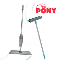 PONY SÜPER 2Lİ SPREY MOP + TELESKOPİK SAPLI CAM SİLECEĞİ ÇEKÇEK GRİ PASPAS TEMİZLİK SETİ