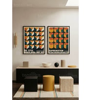 Modern Geometrik Sanat 2'li Ahşap Çerçeveli Tablo Seti
