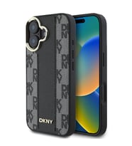 Apple iPhone 16 Plus Uyumlu Kılıf DKNY Orjinal Lisanslı M-safe Şarj Özellikli 3D Yazılı Checkered Pattern Kapak (Siyah)