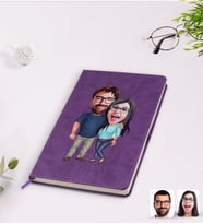 BK Gift Kişiye Özel Sevgililer Karikatürlü Mor Termo Deri Defter Model 109