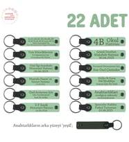 Açık Yeşil & Yeşil, Anaokulu Anısı Olarak Üzerinde İsim Yazılı Anahtarlık 22’li Set, Özel Hediye