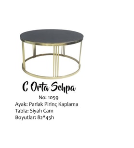 Brc Orta Sehpa 14058 C Model Düz Siyah TEMPER Cam Metal GOLD renk Kaplama Ayak El YapıM