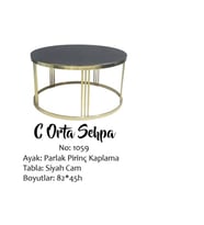 Brc Orta Sehpa 14058 C Model Düz Siyah TEMPER Cam Metal GOLD renk Kaplama Ayak El YapıM