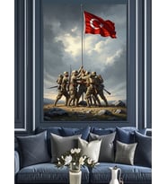 Türk Bayrağı Diken Askerler Dekoratif Kanvas - Mdf Ahşap Tablo
