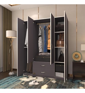 Kenzlife gardırop 4 kapılı 2 çekmeceli deligül 180*160*52 gri XLARGE kapaklı gardolap dolap
