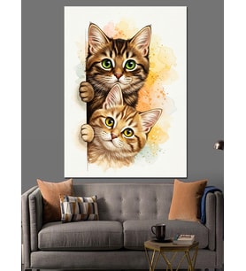 Şaşkın Kedi Portresi Dekoratif Kanvas - Mdf Ahşap Tablo