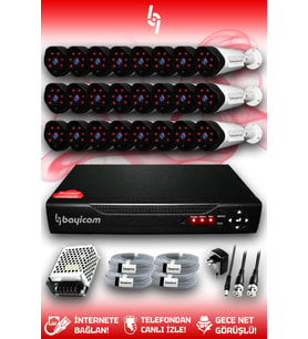 BAYICAM 24 Kameralı Uzay 24 Dış Kamera Set HDD'siz Full HD Gece Görüşlü Güvenlik Kamerası Sistemi