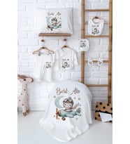 Pia Baby Premium İsmine Özel %100 Pamuk Yeni Doğan Erkek Bebek Hediyesi 5024-02 (Ekru)