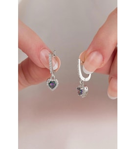 GÜMÜŞ MİSTİK TOPAZ TAŞLI KALP KALPLİ KÜPE (Mor)