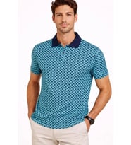 Erkek Pike Kumaş Polo Yaka Desenli Tişört Kısa Kol Yazlık T-Shirt - Turkuaz