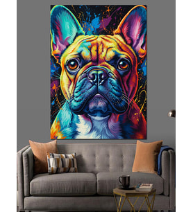 Renkli Fransız Bulldog Köpek Dekoratif Kanvas - Mdf Ahşap Tablo