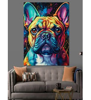 Renkli Fransız Bulldog Köpek Dekoratif Kanvas - Mdf Ahşap Tablo