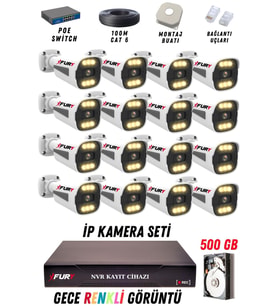 FURY 16 Kameralı Ip Güvenlik Kamerası Seti 4mp Gece Renkli Su Geçirmez 1506 500GB