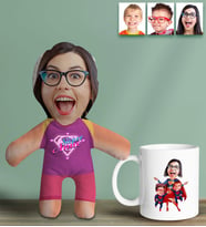 BK Gift Kişiye Özel Fotoğraflı Pembe Süper Anne Bebek Yastık ve Kupa Bardak Hediye Seti-3, Anneye Hediye, Anneler Günü Hediyeleri