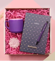 Kişiye Özel Desenli Defter & Kişiye Özel Mor Kalem & Kupa Bardak  & Dekoratif Mum Hediye Seti